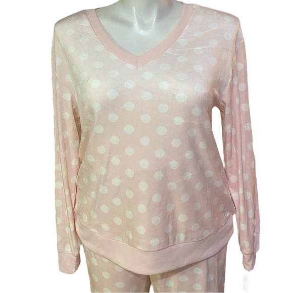 Kate Spade New York Stretch Velour Long Sleeve Joggers Set Pastry Pink Dot Sz XL - Picture 4 of 13